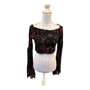 RAGA Black Floral Smocked Crop top Size S